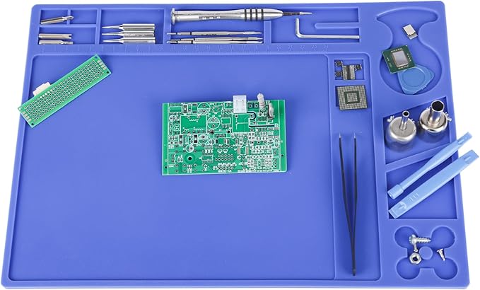 YIHUA M160 Heat-resistant Soldering Mat with Multiple Storage Slots, Built-in Ruler, Bendable Soft Silicone Soldering Mat, Dimensions 13.78 * 9.96 * 0.2 inches (350 * 253 * 5mm)