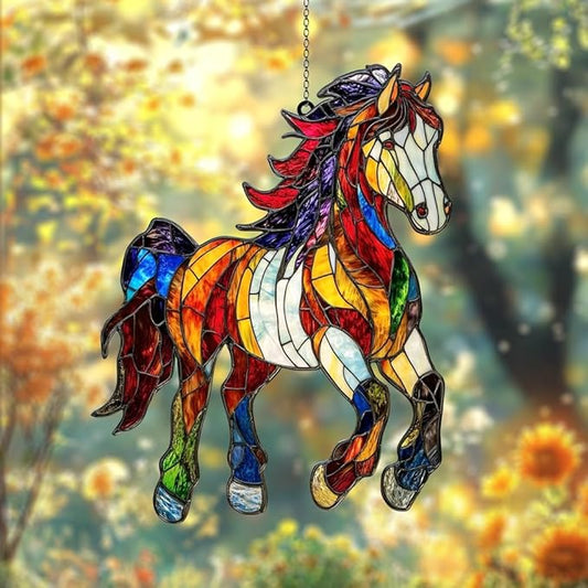 Horse Christmas Ornament Equestrian Lover Acrylic Suncatcher Window Hanging Stained Glass Effect Art Garden Decor Unique Farmhouse Gift for Mom Grandma Women Thanksgiving
