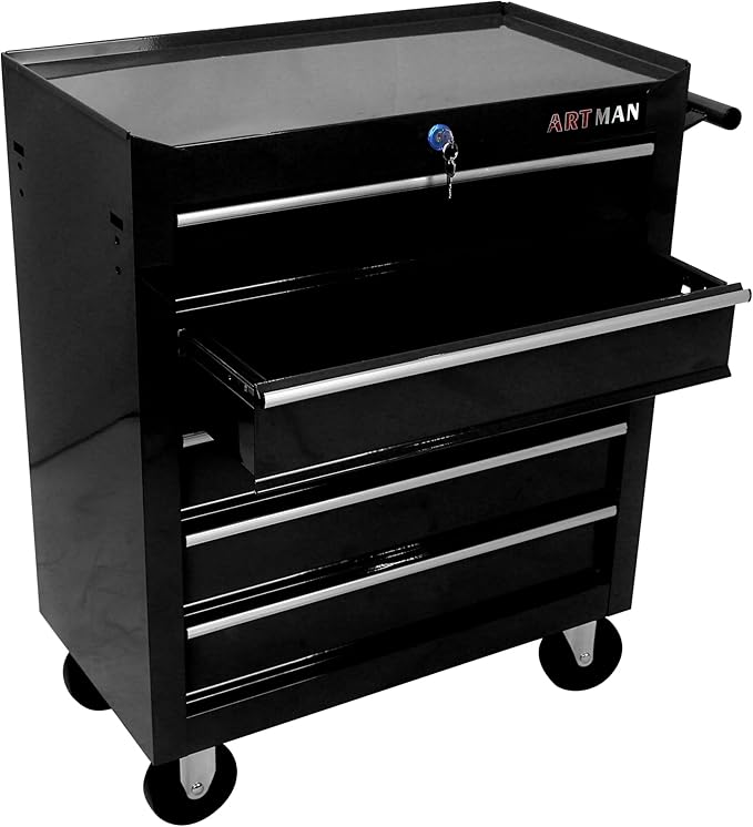 5 Large Drawers Rolling Tool Cart on Wheels, Trolley Organizer Tool Case Chest, Multifunctional Storage Tool Box for Workshop, Garage, Warehouse, Repair Shop (5 Drawers-29.3" H-Black)
