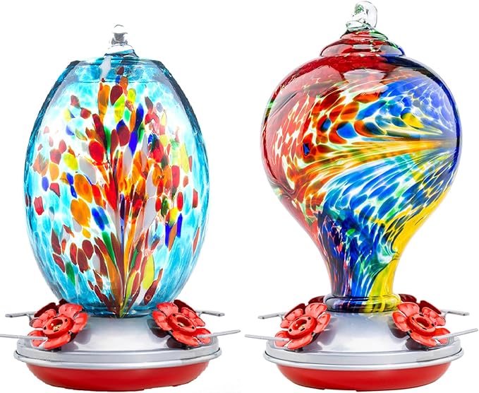 Muse Garden Gifts for Women Glass Hummingbird Feeder for Outdoors Hanging, Birthday Mother‘s Day Christmas Valentine Hummingbird Gifts for Women Mom, Ant Moat Included, 2 Pack, Fireworks and Nebula
