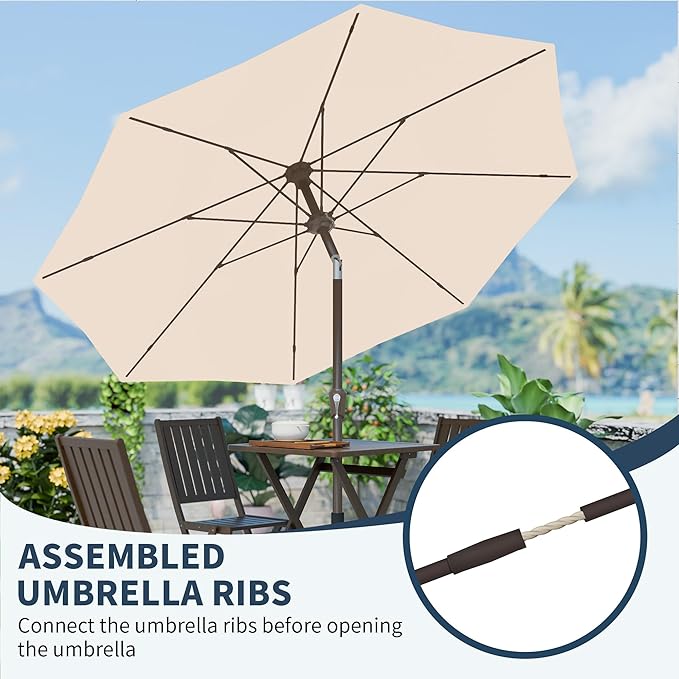 PatioKingdom 11FT Patio Umbrella,Outdoor Umbrella with Push Button Tilt and Crank,Market Table Umbrella with 8 Sturdy Fiberglass Ribs UV Protection(Beige, 11FT)