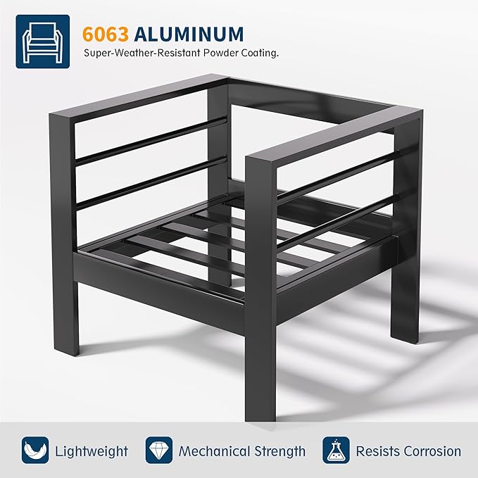 UDPATIO 10 Piece Aluminum Patio Furniture Set, Oversized Modern Outdoor Furniture Set with Olefin Fabric Cushion for Patio Deck Backyard, Dark Grey (with Waterproof Covers)