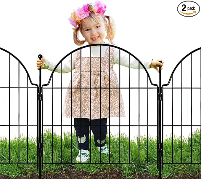 Decorative Metal Garden Fence 6 Panels, 25in (H) x 12.2ft (L) No Dig Outdoor Dog Fence Panels, Easy Install Temporary Fencing for Yard, Rustproof Wire Garden Border
