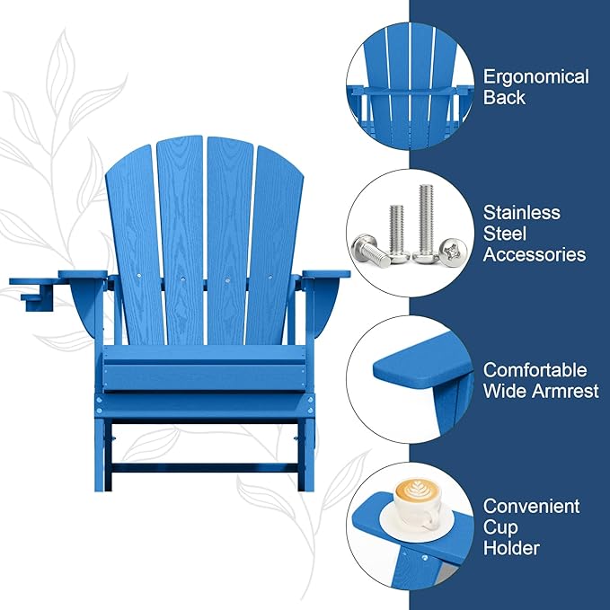 Folding Adirondack Chair, HDPE All-Weather Patio Chairs for Outdoor, Patio, Lawn, Garden, Backyard Deck, Fire Pit - Navy Blue