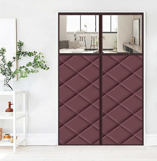 Magnetic Thermal Insulated Blackout Door Curtain Storm Wind Fleece Insulation Curtian Magnetic Screen Door with Thermal Noise Reduce Brown with Window Style 2 46"x82" Inch