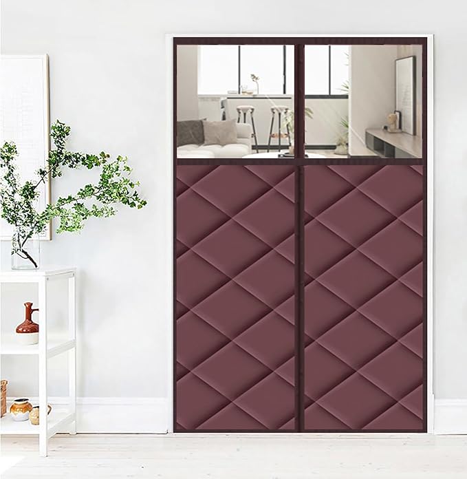 Magnetic Thermal Insulated Blackout Door Curtain Storm Wind Fleece Insulation Curtian Magnetic Screen Door with Thermal Noise Reduce Brown with Window Style 2 31"x82" Inch