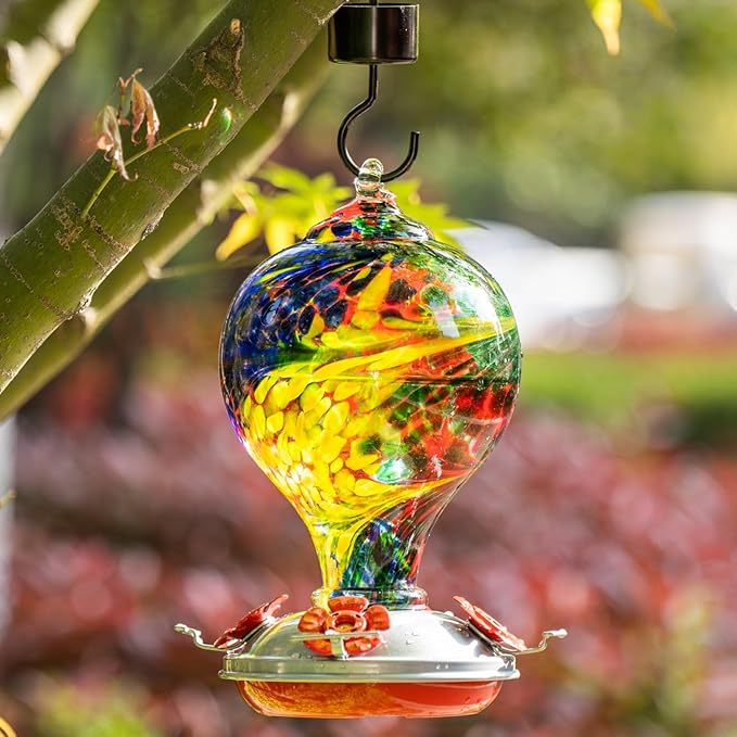 Muse Garden Gifts for Women Glass Hummingbird Feeder for Outdoors Hanging, Birthday Mother‘s Day Christmas Valentine Hummingbird Gifts for Women Mom, Ant Moat Included, 2 Pack, Fireworks and Nebula