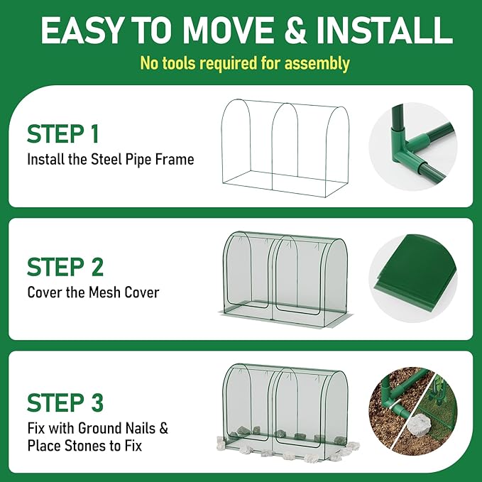SPECILITE 98x49x72in Garden Plant Netting Mesh Cover for Raised Bed with Roll-up Zipper Door for Vegetables Fruits, Large Tunnel Gardening Net, Green