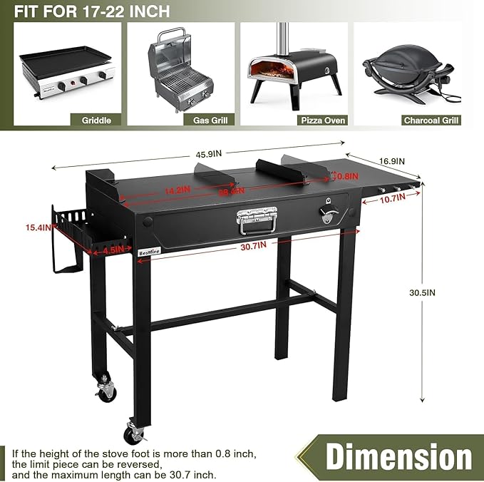 Llamaviva 2-Burner Tabletop Gas Grill with Outdoor Table, Portable Stainless Steel Cooking Station with Storage Shelves, Hooks, and Locking Wheels for Tailgating, Camping & Backyard BBQ