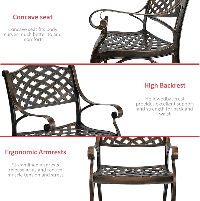 Cast Aluminum Patio Chairs Set of 2, Outdoor Dining Chairs, All-Weather Metal Patio Chairs, Patio Bistro Chairs with Armrest for Garden Backyard Porch Balcony Lawn Pool