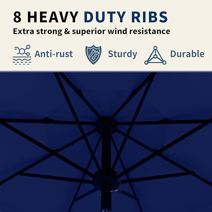 9FT 3 Tiers Patio Umbrella With Auto Tilt And Crank, Outdoor Table Market Umbrella with 8 Sturdy Ribs for Garden, Lawn, Deck, Backyard and Pool, Navy