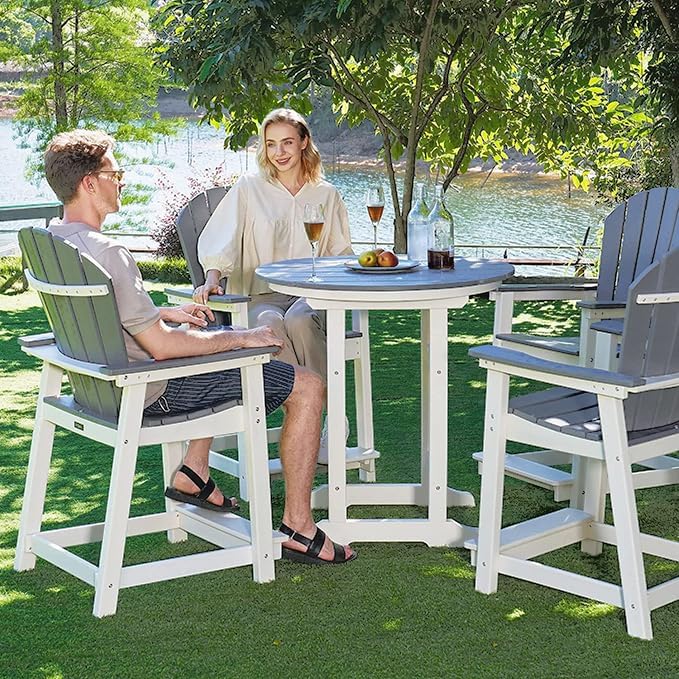 OTSUN Outdoor Tall Adirondack Chairs Set of 6, Patio Bar Stool Chair with High Back, 400lbs, Widened Arms, All-Weather Balcony Chair for Backyard, Garden, Yard (6PCS, White & Grey)