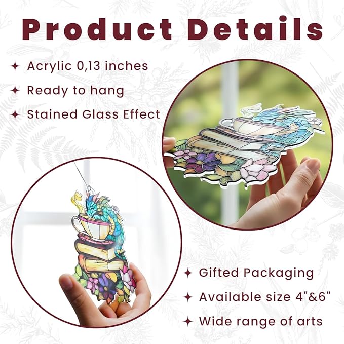 Sleeping Fox Book Christmas Ornament Bookish Acrylic Suncatcher Stained Glass Effect Window Hanging for Book Lover Reading Nook Decor Gift for Librarian Readers