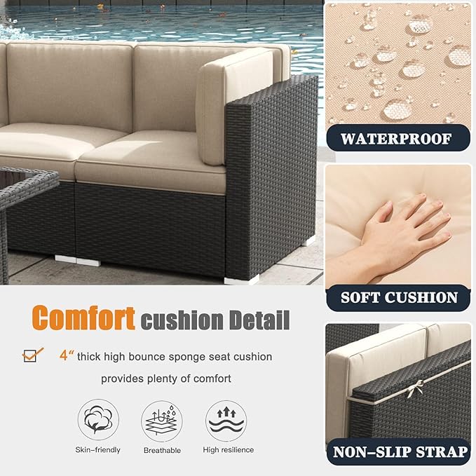 Patio Furniture Set with Fire Pit Table, 8 Pieces Outdoor All-Weather Wicker Conversation Sectional Chair Sofa Set