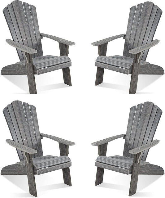 Adirondack Chair Set of 4, Outdoor Oversized Patio Chair Poly Lumber Weather Resistant & Durable Fire Pits Chair for Poolside,Lawn and Garden,350lbs Weight Capacity (Grey)