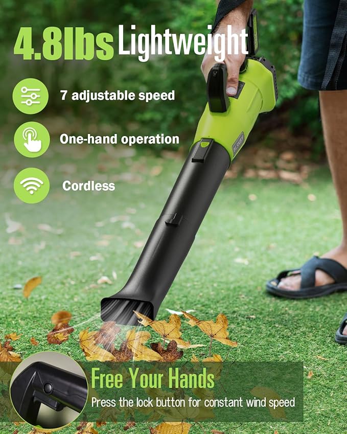 Cordless Leaf Blower - 2x5.2Ah Battery, 530CFM 170MPH, Powerful Battery Powered Leaf Blower Cordless with Battery and Charger, 7-Speed Control, 2 Extended Tubes for Yard, Lawn & Garden