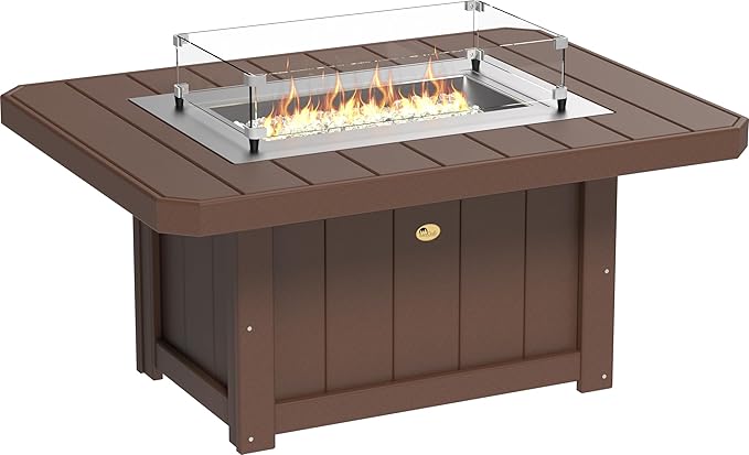 LuxCraft 51" Lumin Rectangular Gas Propane Fire Pit Table for Outdoor Patio with Tempered Glass Wind Guard and Stainless Steel Burner Cover - Amish Made in USA (Chestnut Brown)