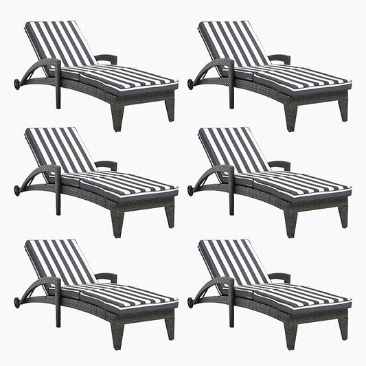 Patio Chaise Lounger Set of 6, Outdoor Lounger Patio Chairs, Heavy Duty Lounge Chairs Outdoor, Chaise Lounges for Resort, Backyard, Deck, Poolside, Garden, Grey Stripe