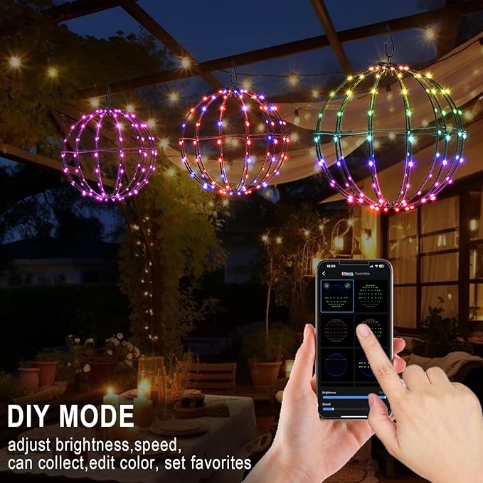 3 Pack 12” Outdoor/Indoor LED Christmas Light Balls, Smart Hanging Tree Decor Sphere Lights, Dimmer Color Changing, App & Remote Control, Timer, Waterproof, Holiday, Patio, Wedding Decor