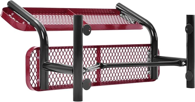 Global Industrial 48" L Outdoor Steel Bench with Backrest, Expanded Metal, Red