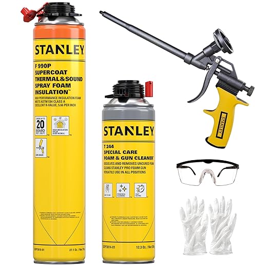 STANLEY F 990P Supercoat Spray Foam Insulation Kit - Closed Cell Spray Foam Covers Up to 20 Sq.Ft.,(11.32/2 inch R-Value) - Including Gun, Cleaner - 27.1 oz, 1 Pack