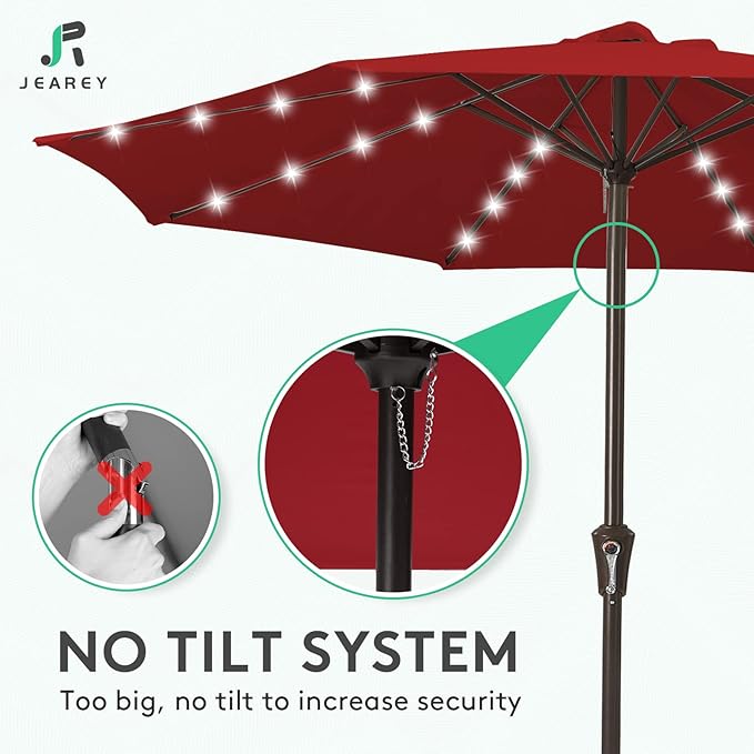 JEAREY Upgrade 11FT LED Lighted Patio Umbrella, Solar Outdoor Umbrella, Table Umbrella for Pool, Deck & Yard (Red)