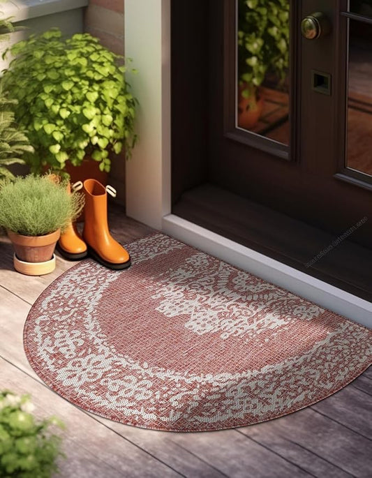 Unique Loom Outdoor Traditional Collection Area Rug - Timeworn (2' 7" x 4' 1" Hearth Rust Red/Gray)