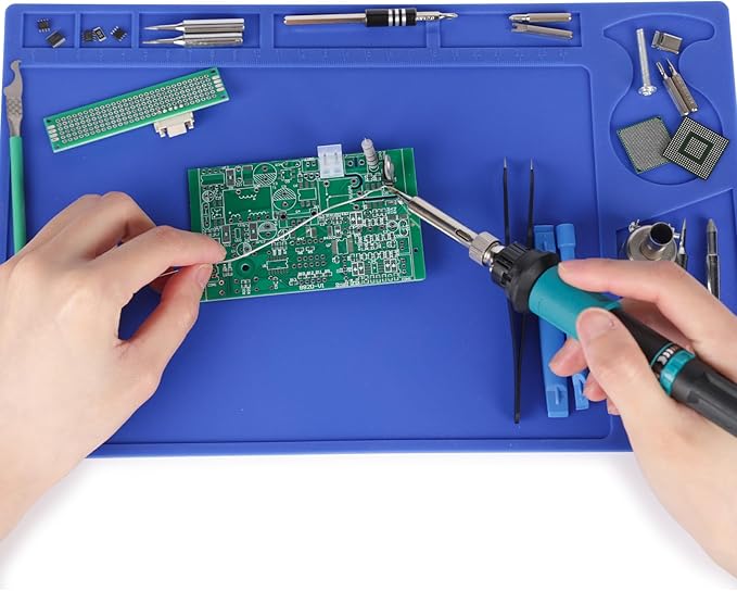 YIHUA M150 Heat-resistant Soldering Mat with Multiple Storage Slots, Built-in Ruler, Bendable Soft Silicone Soldering Mat, Dimensions 12.99 * 8.23 * 0.12 inches (330 * 209 * 3mm)