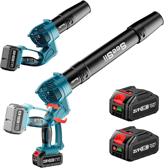 SEESII Leaf Blower Cordless, Electric Leaf Blower with 2 * 4.0Ah Batteries and Charger, 5 Speed Mode Electric Blower for Lawn Care, Powerful and Lightweight for Yard, Patio, Garden, Grass