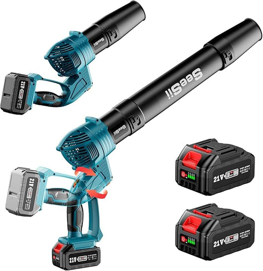 SEESII Leaf Blower Cordless, Electric Leaf Blower with 2 * 4.0Ah Batteries and Charger, 5 Speed Mode Electric Blower for Lawn Care, Powerful and Lightweight for Yard, Patio, Garden, Grass