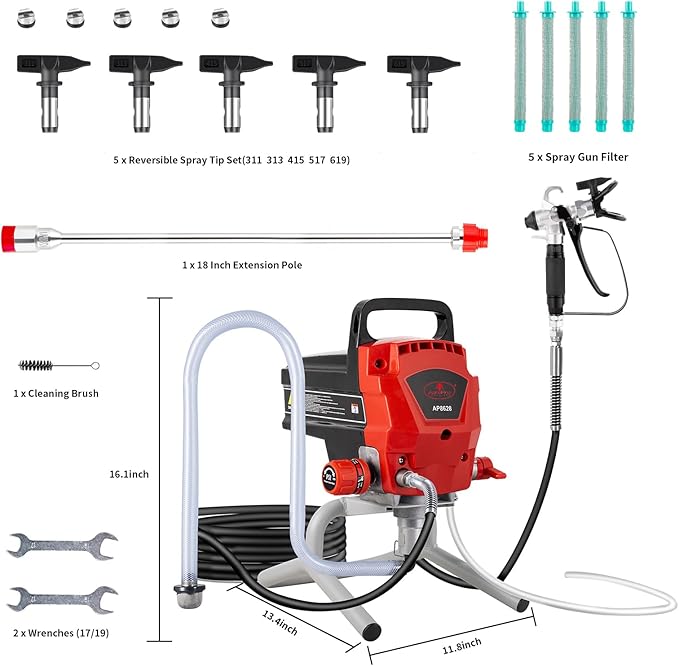 AEROPRO Tools Airless Paint Sprayer, 950W 0.52GPM 3300PSI High Efficiency Airless Sprayer with Tip Extension & Tip Sets, Indoor Paint Sprayer for Walls, Home Interior, House Painting, DIY Projects