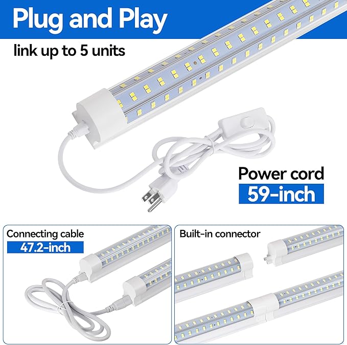 6-Pack 8FT LED Shop Light, 140W Ultra Bright 20,000LM, U-Shaped T8 Integrated Tube Light, 6500K, Linkable, Built-in connector, Surface Mount Plug &Play LED Ceiling Light for Garage, Workshop, Basement