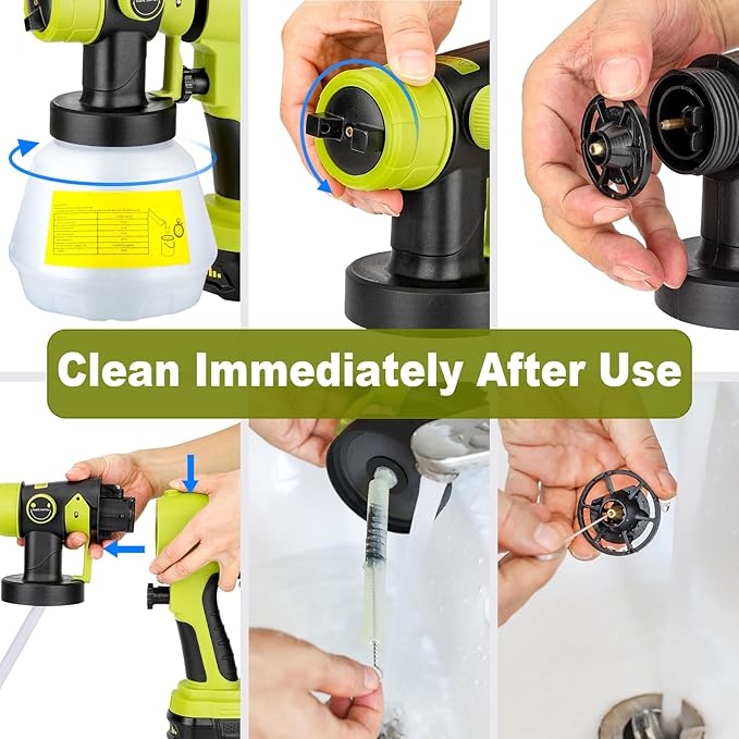 YEX-BUR Cordless Paint Sprayer for Ryobi 18V Battery, 200W Electric Handheld Paint Spray Gun with 1000ML Container for Furniture DIY Works House(Battery Not Included)