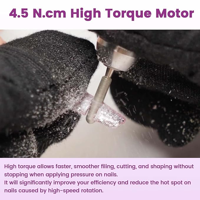 Delanie Professional Nail Drill High Torque 35000 RPM Rechargeable Portable Electric Nail File Filer for Acrylic Gel with Cuticle Bits, Salon Manicure Tool, Purple
