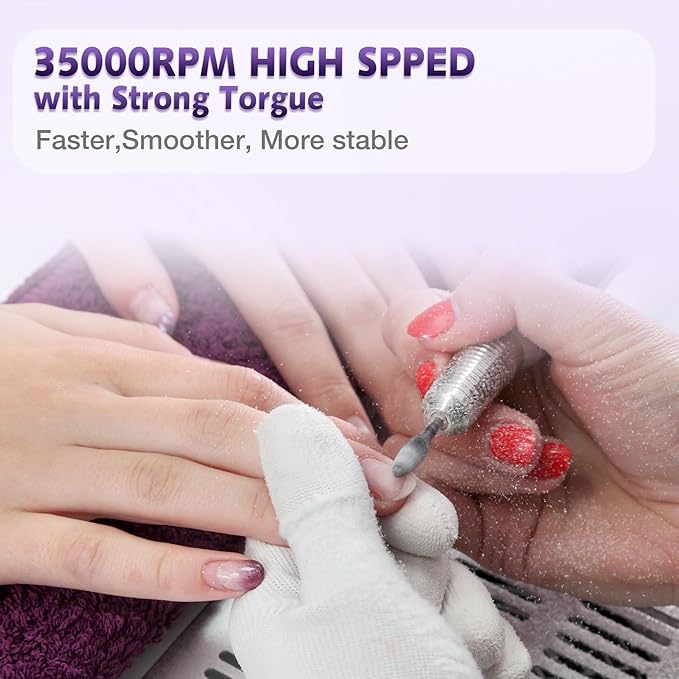 Professional Nail Drill Machine, HoMove 35000RPM Portable Nail Drills, Rechargeable Efile Nails Drill, Low Heat Electric Nail File for Acrylic Gel Nails（Violet）