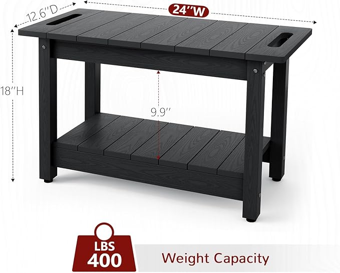 Stoog 24" Shower Bench, Waterproof Shower Stool for Shaving Legs, Adjustable and Non-Slip Feet, Shower Chair for Inside Shower, Black