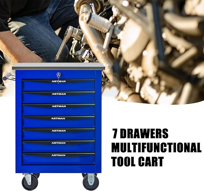 7 Drawers Tool Cart on Wheels, Multifunctional Rolling Tool Box, Drawers Rolling Trolley Organizer Tool Storage Chest for Garage,Workshop,DIY Multiple Interconnectable(4 Drawers-30.5" H)
