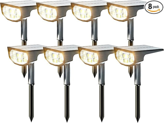 Solar Spot Lights Outdoor IP68 Waterproof, Ultra-Bright Performance，Simple Modes for Easier Operation, Auto On/Off，Solar Powered Landscape Lights for Garden, Yard, Pathway (Warm White, 8 Pack)
