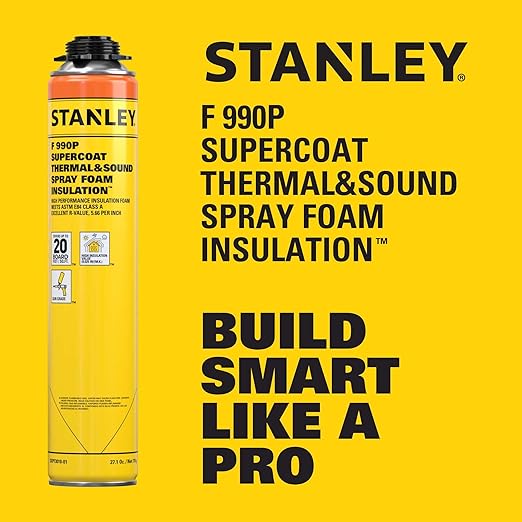 STANLEY F 990P Supercoat Spray Foam Insulation - Closed Cell Spray Foam Covers Up to 360 Sq.Ft.,(11.32/2 inch R-Value), Gun Use, Gun Not Included, 27.1 oz, 18 Pack