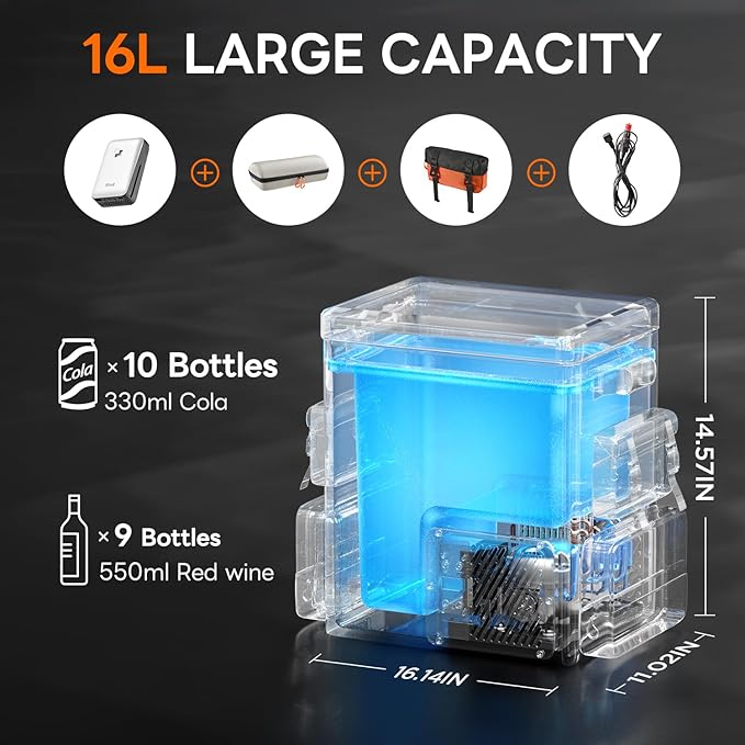 LiTHELi Frozen Pack 12V Car Refrigerator & Portable Electric Cooler, 20L/21QT with 2 U20 Batteries, -4~68℉ Travel Fridge Freezer for Camping, Road Trips, RV, Boat & Beach (Backpack Design)