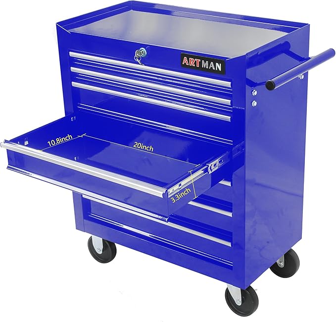 7 Drawers Rolling Tool Cart on Wheels, Trolley Organizer Tool Case Tool Chest, Multifunctional Tool Storage Tool Box for Workshop, Garage, Warehouse, Repair Shop (7 Drawers-29.9" H-Blue)