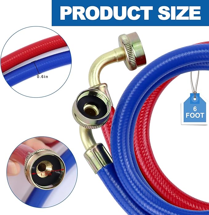 Rubber Washing Machine Hoses 6FT with 90 Degree Elbows,Universal Washing Machine Hose,Burst Proof Water Supply Lines for Hot and Cold Water Washer Hoses (2 Packs)-by MIFLUS