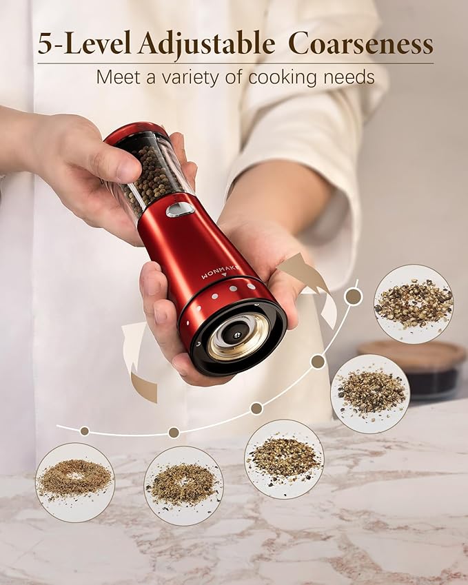 Electric Salt and Pepper Grinder Set Rechargeable, Electric Pepper Grinder with Adjustable Coarseness, 4.5oz Large Capacity, 1.8" Wide-Mouth & Storage Base, One-Hand Operation Kitchen Gadgets