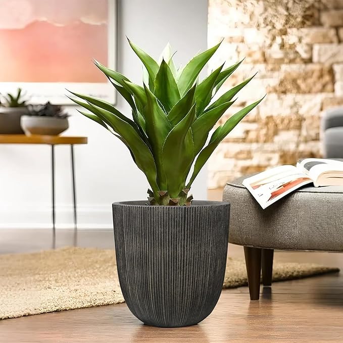 14.8" Tall Round Plastic Planter for Indoor Outdoor Plants, Large Indoor Outdoor Plant Pots with Drainage Hole and Plug, Flower Pots for Plants, Modern Planter for Home Garden Patio,Vintage Black
