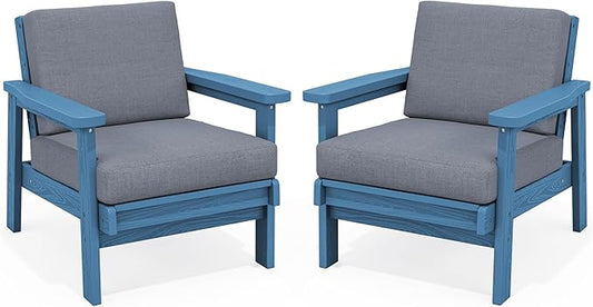 SERWALL HDPE Outdoor Couch Set of 2, Blue Frame and Grey Cushion