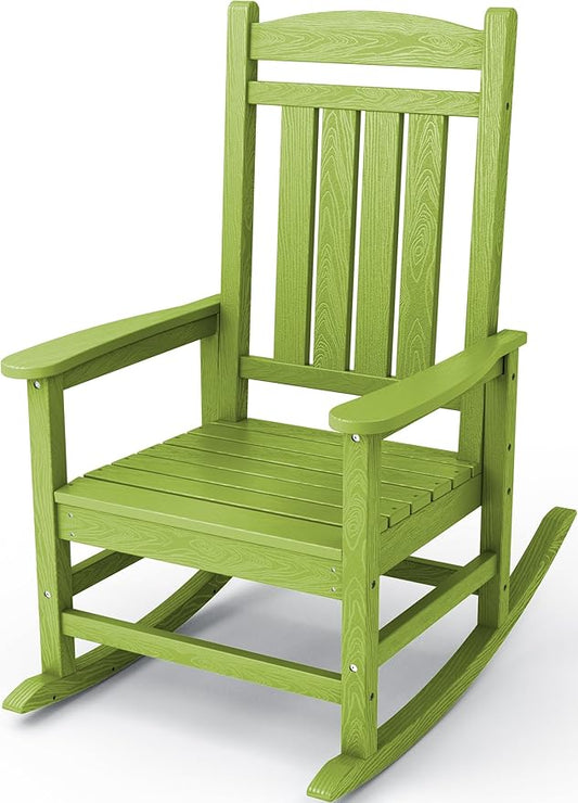 KINGYES HDPE Rocking Chairs Outdoor, Patio Rocking Chairs with 330lbs Support, Smooth Porch Rocker for Deck Lawn Yard, Pistachio Green