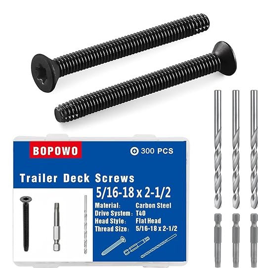 (300pcs) 5/16-18 x 2-1/2" Flat Head Thread Cutting Trailer Deck Screws, Black Phosphate, Package Contains T40 Star Drivea and 9/32 Drill bit
