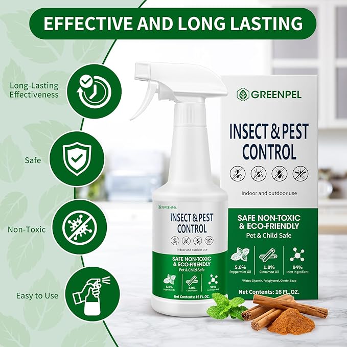 Peppermint Insect and Pest Control Spray Outdoor Indoor,16 OZ Peppermint Oil Spray for Ants, Spiders, Bugs, Kids and Pets Safe, Use for Living Room, Garage, Patio, Attic, Car