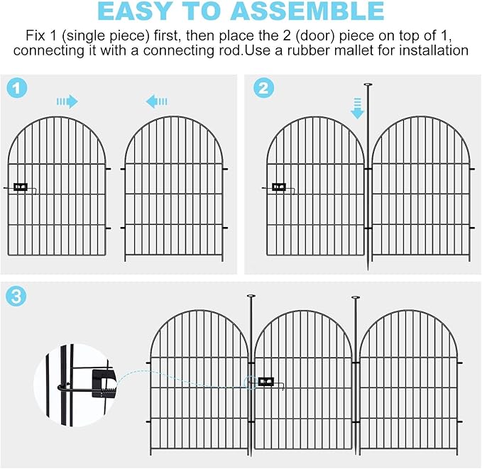 Tall Garden Fence with Gate, 40 in(H) x 45 Ft(L) Dog Fence Outdoor for Yard, 20 Panels Rustproof Metal Wire Animal Barrier Fences, Temporary Fencing for Dogs Rabbits, Arched