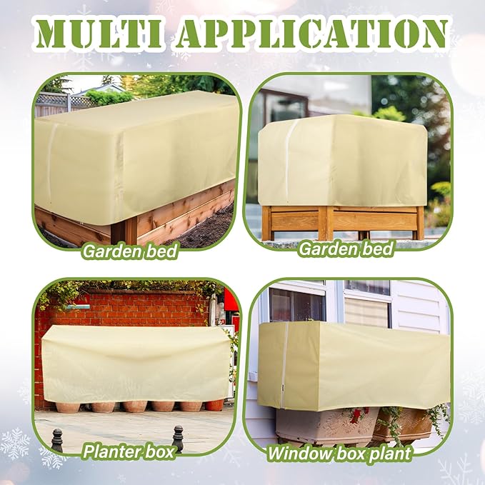 2 Pcs 49.6" x 20" Raised Garden Bed Cover for Winter Large Plant Covers Freeze Protection with Zipper Drawstring Frost Cloth Blanket Protection Box Bags for Garden Outdoor Plants Bush